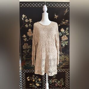 Chic Tan Floral Crochet Tunic